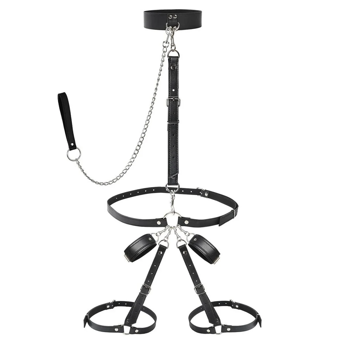 Adjustable Collar Neck to Wrist Game Set Sex Bondage Gear Wrist Thigh Handcuffs BDSM Restraints Set Adult Sex Toys for Couple