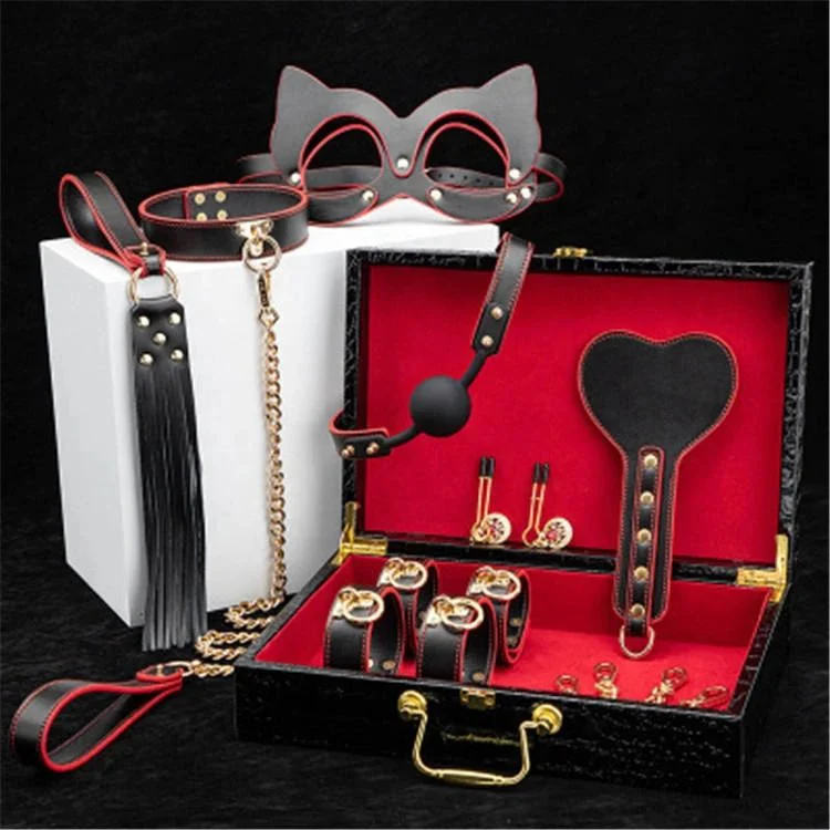 8PCS Bdsm Restraints Bondage Gear Handcuffs Whip Nipple Clamps Leather Bondage Set
