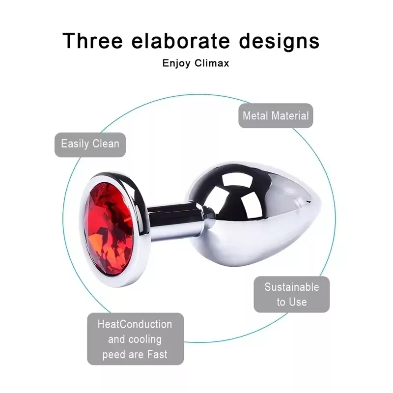 Stainless Steel Anal Sex Toys Silver with Different Color Diamond Jewel Metal Butt Plug
