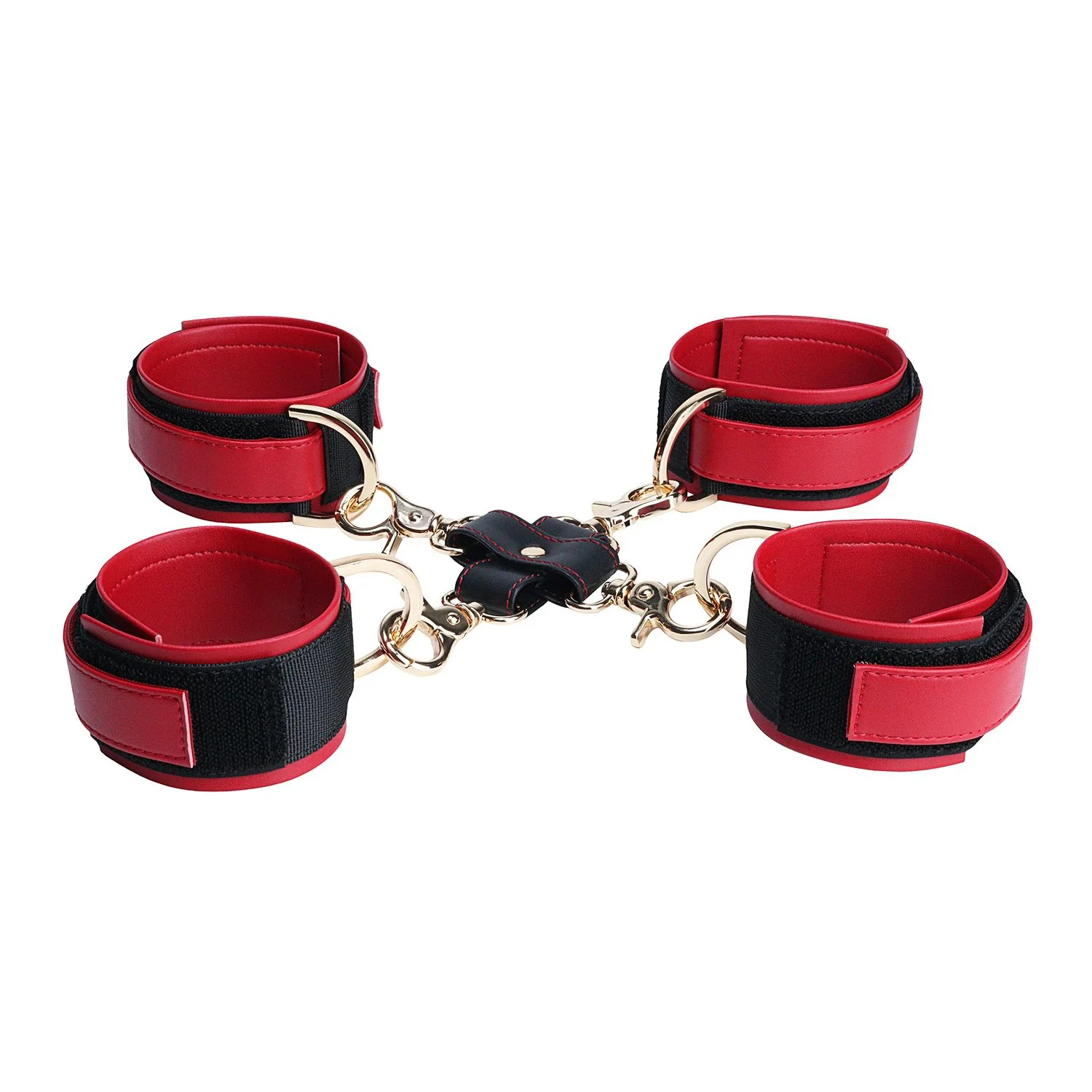 2 Sets of Matching BDSM Handcuffs + Ankle Cuffs Body Restraint Bondage Toys Soft Leather Material Adult Toys