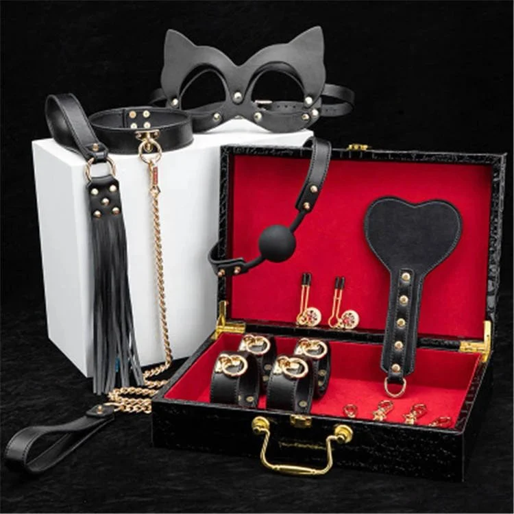8PCS Bdsm Restraints Bondage Gear Handcuffs Whip Nipple Clamps Leather Bondage Set