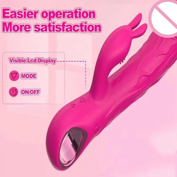 Rechargeable 10 Speeds Clitoral Stimulation Thrusting Pink Double Motors Rabbit Vibrator Sex Toy for Women