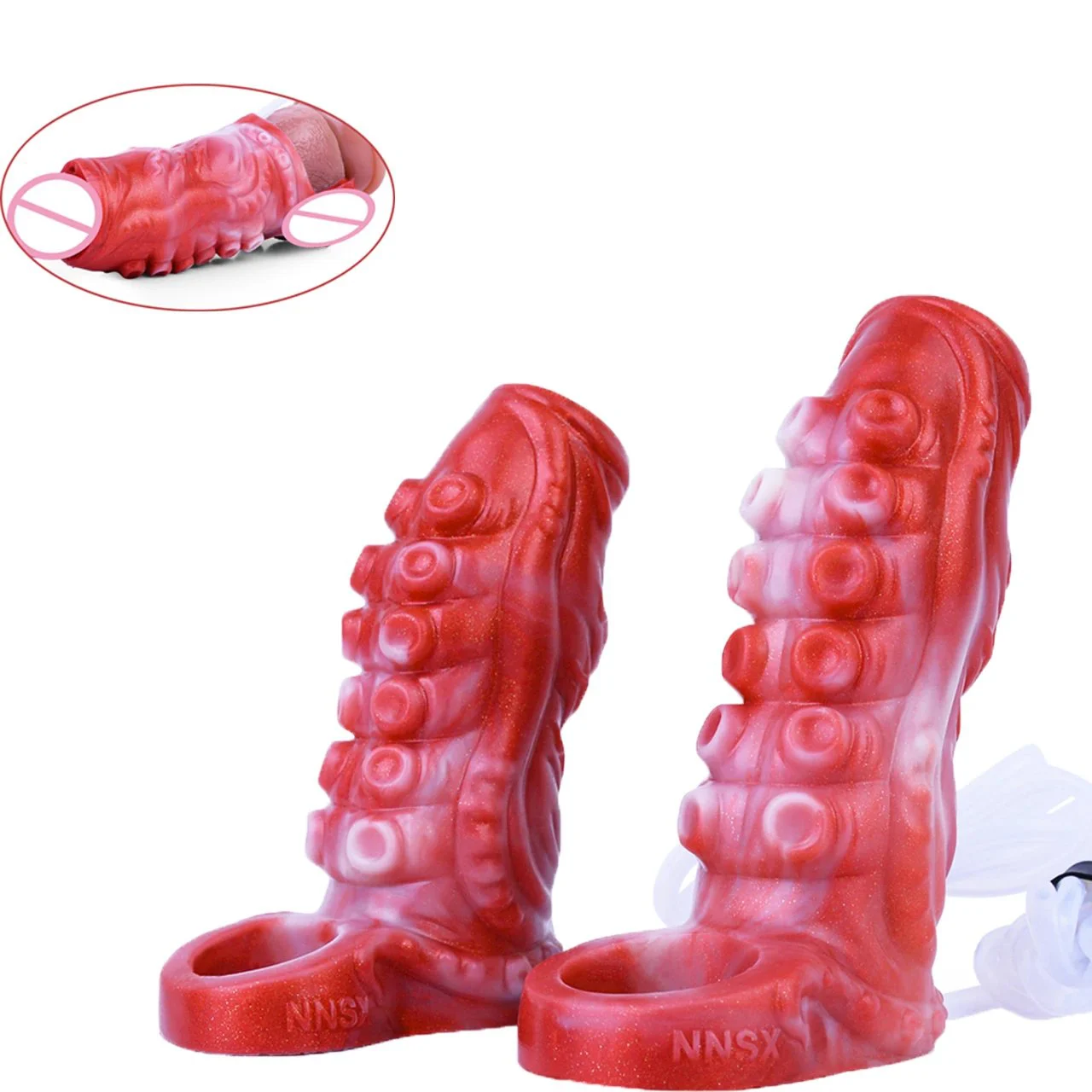Squirting Penis Sleeve Enlargement Reusable Condom Jet Lubrication Function Anti-off Design Enlargement Extender for Male Sex