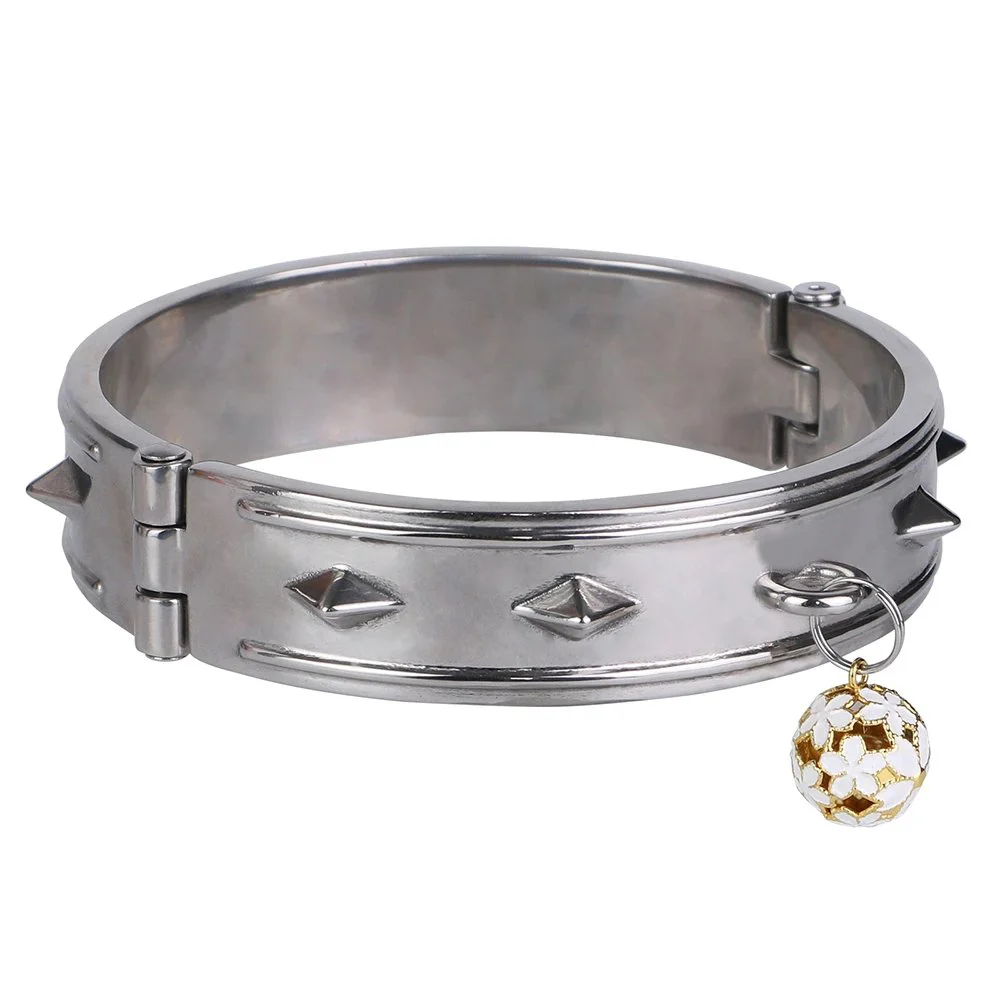 Adjustable Neck Collar with PU Leather Leash Bow, Flower Ball, and Metal Traction Chain Restraint Collar
