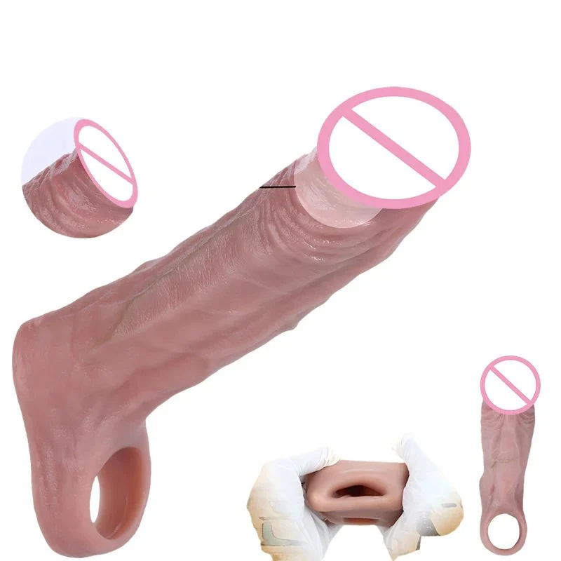 Penis Sleeve Cock Ring Lock Semen Dick Enlarger for Man Sex Toy Soft Cock Ring Penis Enlarger Dick Sleeve Reusable Condoms