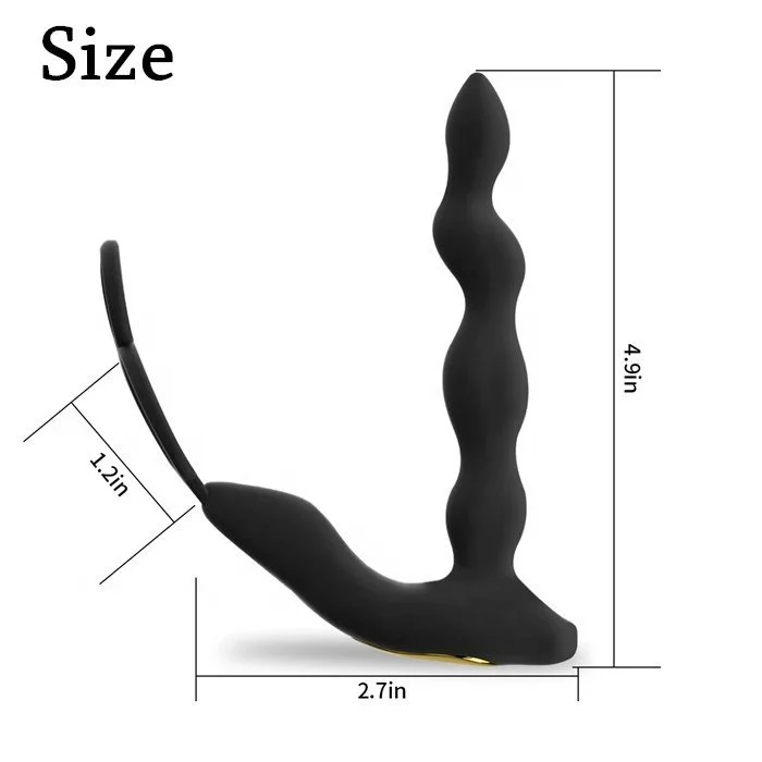 Silicone Wireless Remote Control 10-Frequency Anal Plug Double Penis Ring With Prostate Massage Vibrator for Men