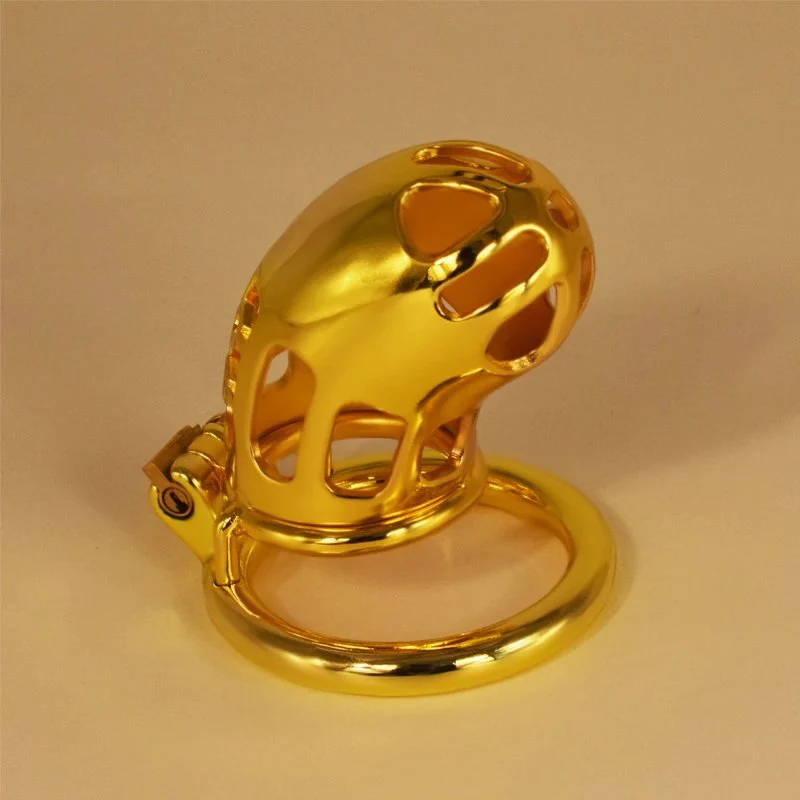 Total High 110mm 304 Stainless Steel Gold Plated Sex Product Cage With Stealth Lock Ring Lock Bondage Bird for Men