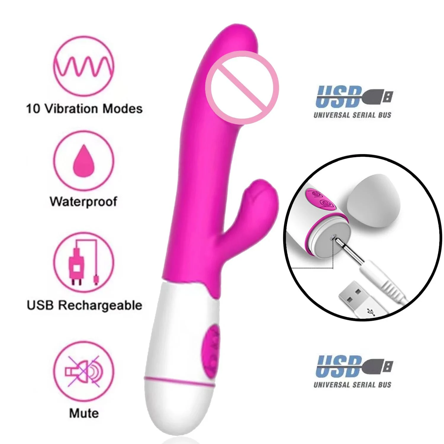 Gelance G Spot Rabbit Wand Vibrator Clitoral Stimulator Massager Double Motor Dildo Sex Toy for Women 100% Waterproof USB