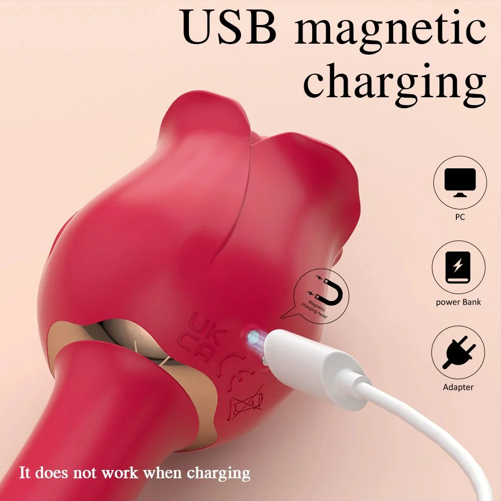 Rose-Shaped Female Vibrator Tongue-like Tongue-Flicking Vibration Telescopic Insertion USB Rechargeable Waterproof IPX7
