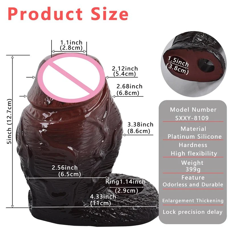 Penis Sleeve Silicone Enlarger Cock Ring Reusable Penis Extension Male Penis Sheath Sex Toy for Men