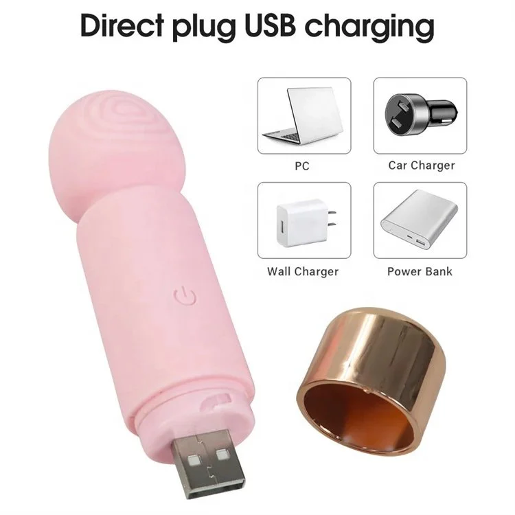 Female Masturbation 10 Frequency USB Silicone Soft Pink Mini Av Wand Vibrator Massager