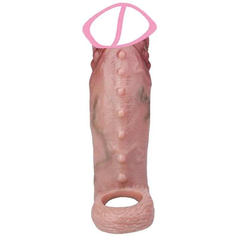Ultra Silicone Male Dick Enlarger Sleeve With Anti-drop Realistic Hollow Dildo Penis Sleeve for Men Delay Ejaculation