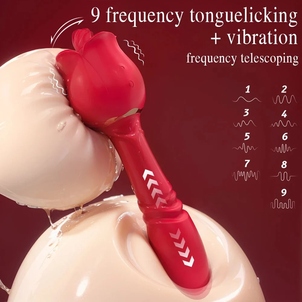 Rose-shaped Vibrator for Female Use Tongue-like Tongue-Flicking Vibration and Telescopic Insertion
