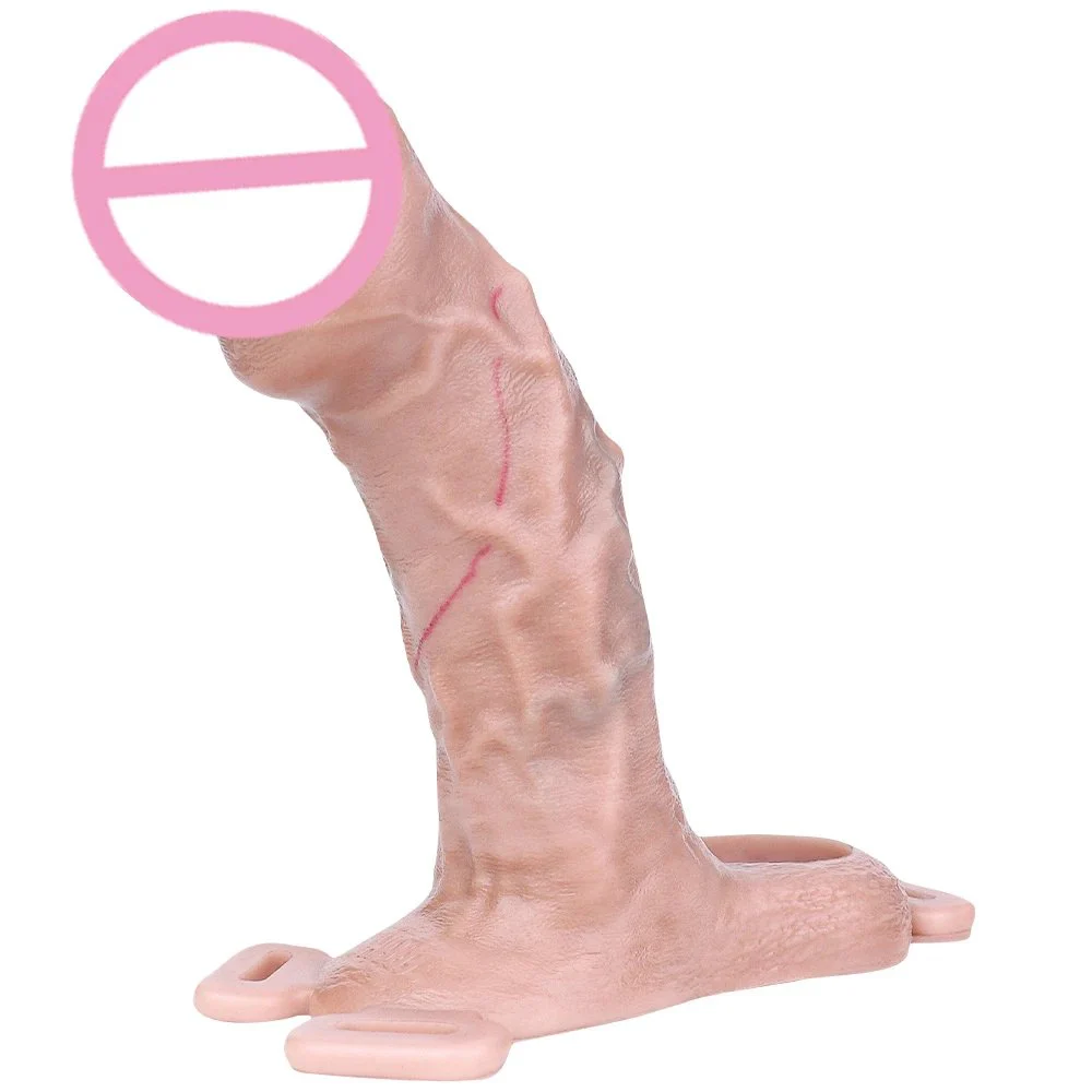 Wearable Dildo Sleeve with Bondage Rope Silicone Male Penis Extender Simulation Dildo Sleeve Effective Enlargement