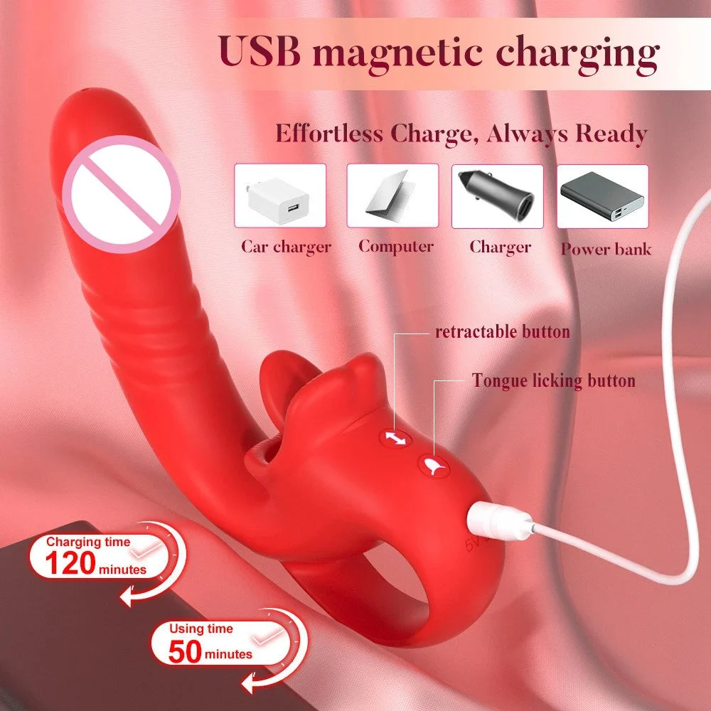 Female Masturbation Telescopic Dildo Vibrator Tongue Licking Vibrator for Women