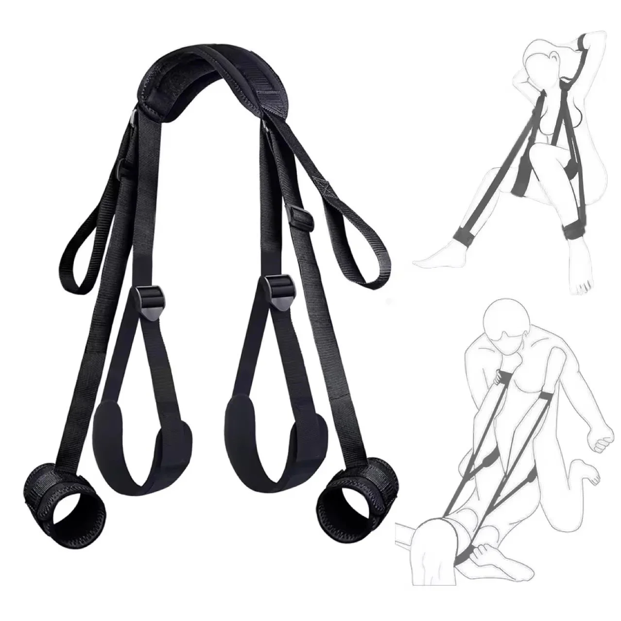 Adult Sex Bondage Kit Bed Restraints Set with Handcuffs Neck to Thigh Ankle Adjustable Leg Straps Handcuffs for Couples