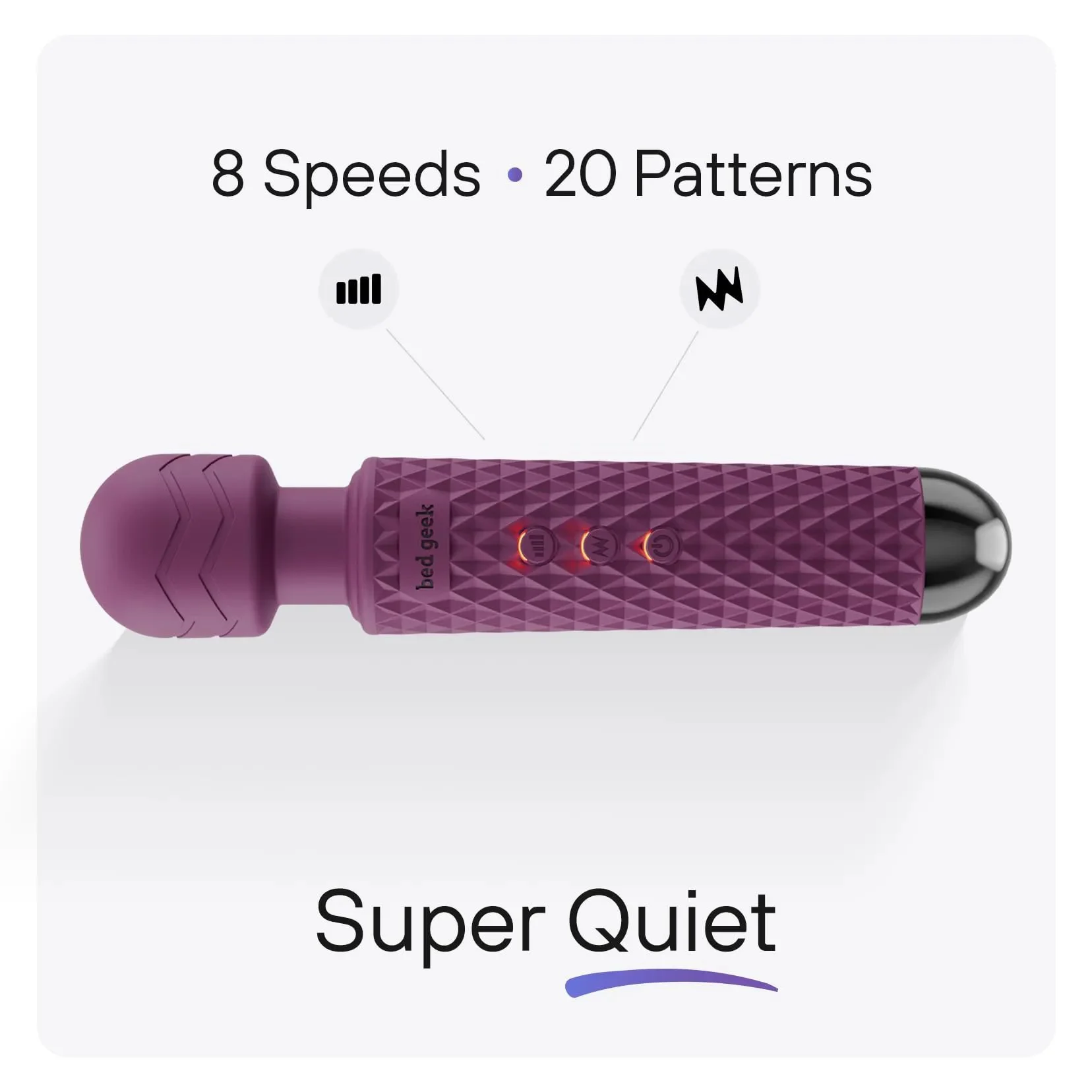 Cordless Personal Massage Wand Waterproof USB Rechargeable Skin-Soft Silicone 20 Vibration Patterns 8 Speed Settings