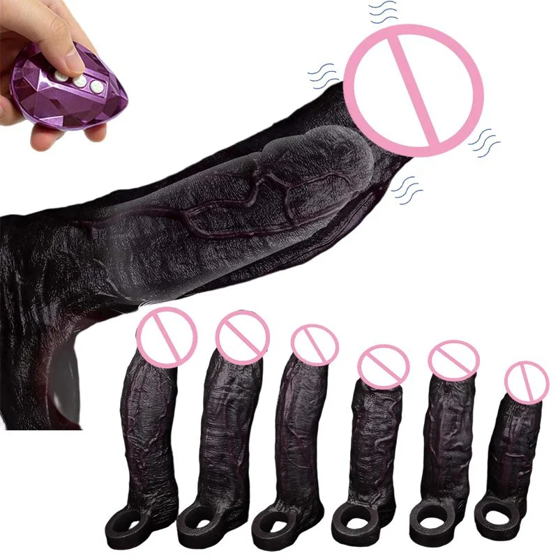 Vibrator Enlarger Sheath for Men Cock Ring Penis Sleeve With 10 Speed Vibration Sex Toy