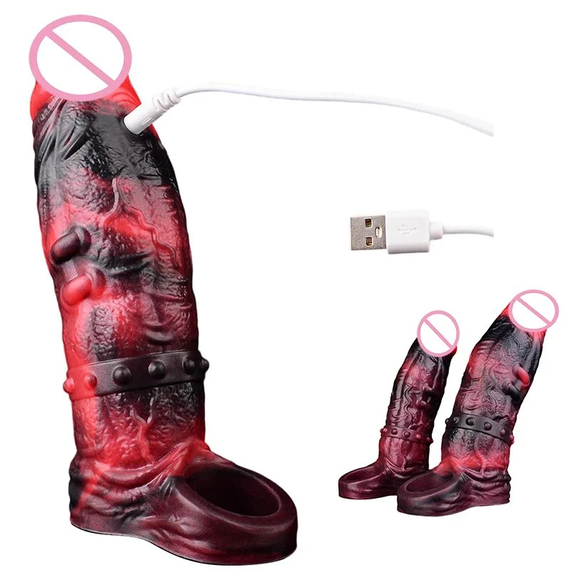 Reusable Vibration Penis Sleeve Fantasy Cock Ring Extender Ultra-Soft Cock Sleeves Penis Enlarger for Man