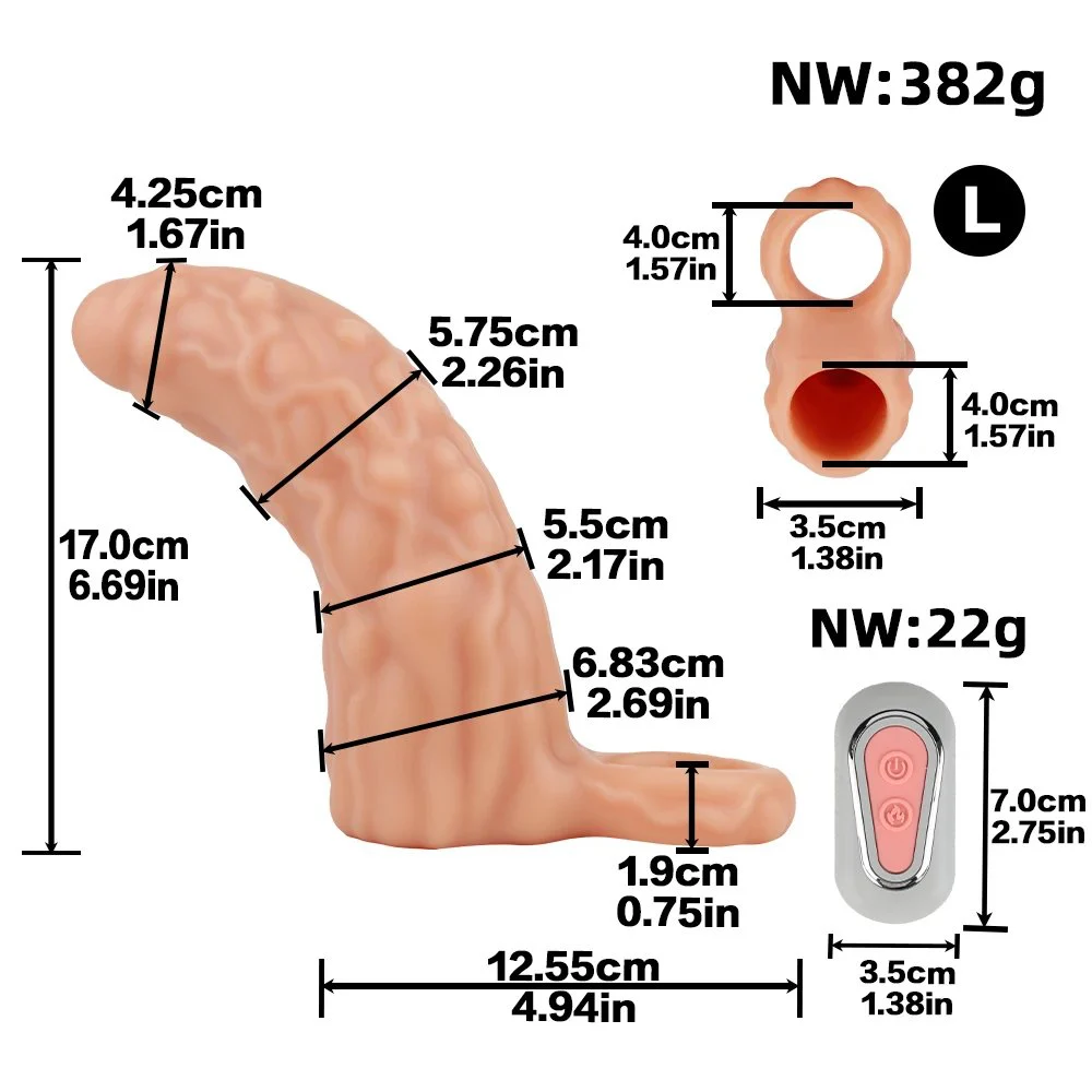Medical-grade Silicone Male Penis Extender with Vibrating Head and Realistic Dildo Sleeve Available in Multiple Sizes