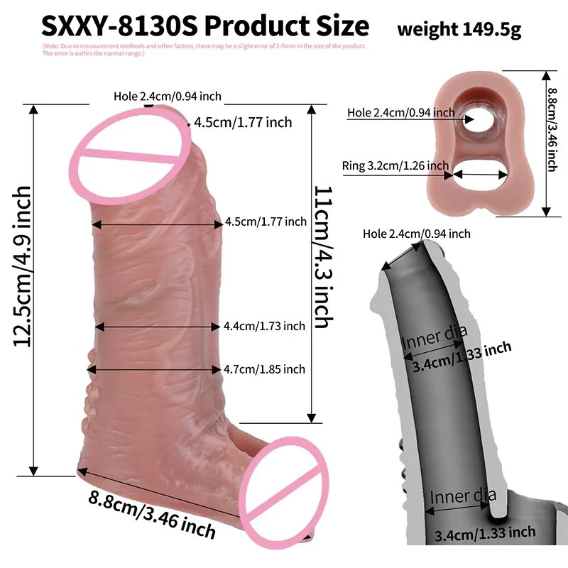 S M Realistic Male Penis Sleeve With Open-ended Design Silicone Hollow Dildo With Anti-drop for Men Enlargement
