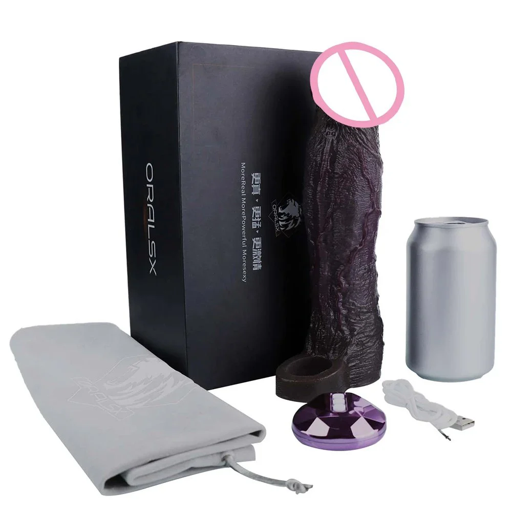 Realistic Liquid Silicone Vibrating Penis Extension Sleeve 3D Molded Large Size Wearable Male Enhancer