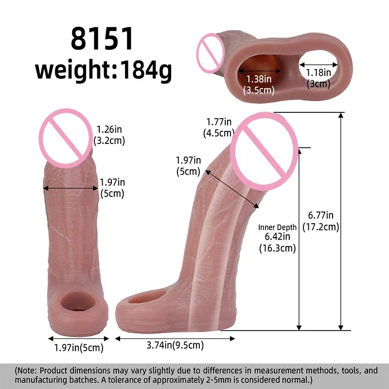 Realistic Silicone Cock Sleeve with Cock Ring Girth & Length Enhancer Reusable Male Sex Toy