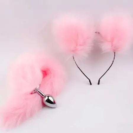 Small Stainless Steel Metal Anal Plug with Bunny Tail for Women-Waterproof Adult Toy