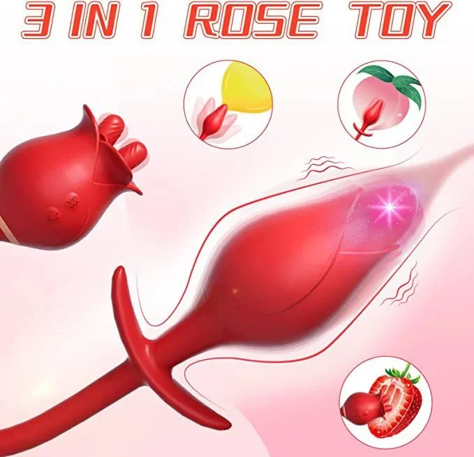 Electric Tongue Licking Vibrator Rose Sex Toys for Woman Rechargeable 2 in 1 Anal Plug Vibrator