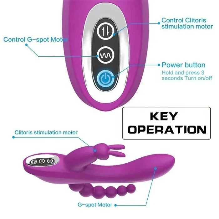 3-in-1 USB Rechargeable Rose Vibrator 12 Frequency Triple Clit Clitoris G-Spot Anal Sex Toys for Women