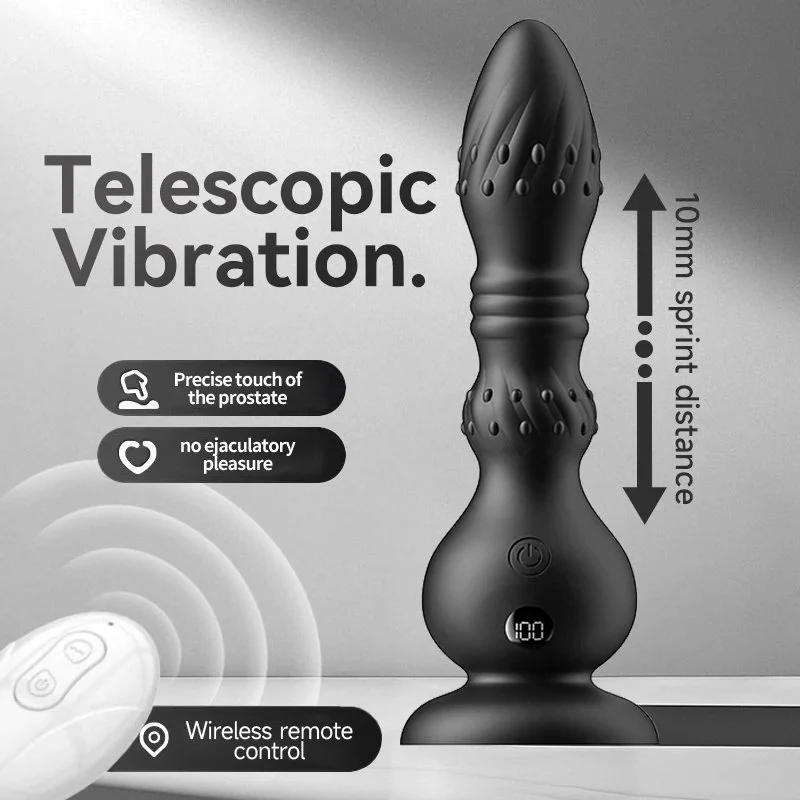 Remote Control Telescopic Silicone Anal Plug Vibrator with 10 Frequency Suction Cup Butt Plug Sex Toys for Women