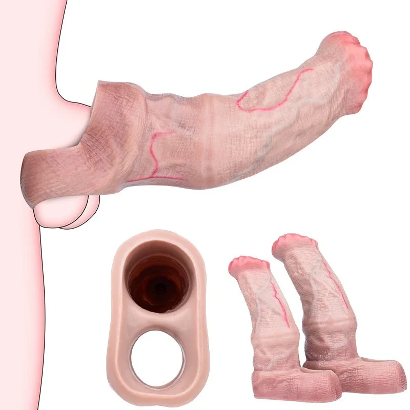 Silicone Fantasy Horse Hollow Dildo Open Head Penis Sleeve Cock Enlargement & Extender Sex Toys for Men Male Masturbate