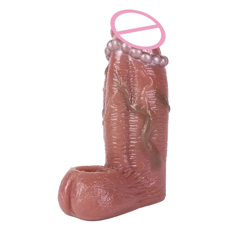 Reusable Extender Realistic Textured Extender Sheath for Men Cock Condom Penis Cuff Thickened Testicle Ring Male Sex Toy