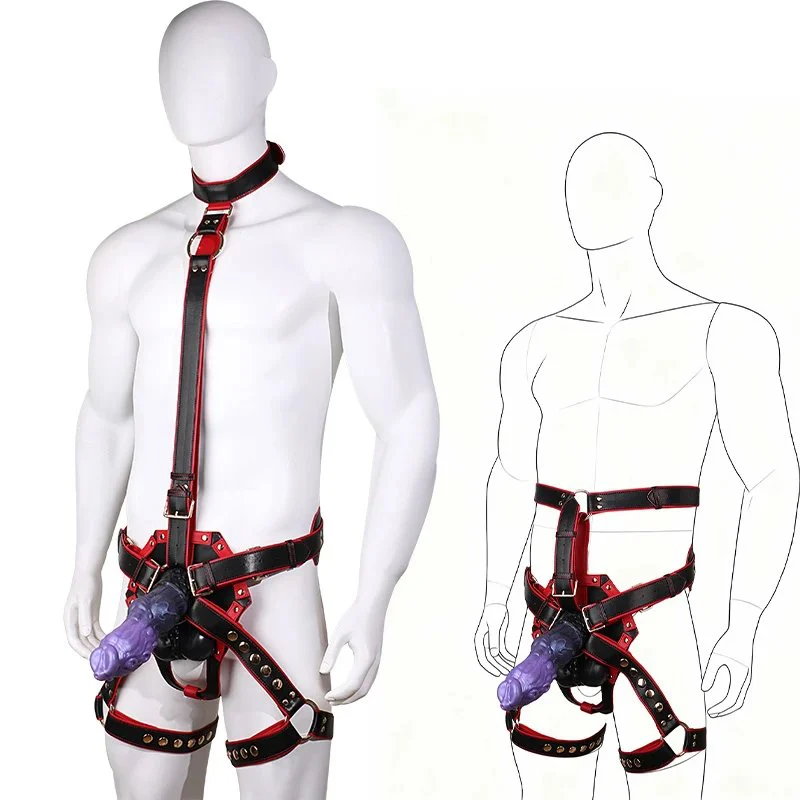 Leather Body Harnesses for Gay Use, Compatible with Dildos. Adult Wearable Dildo Harnesses Enhance the Experience