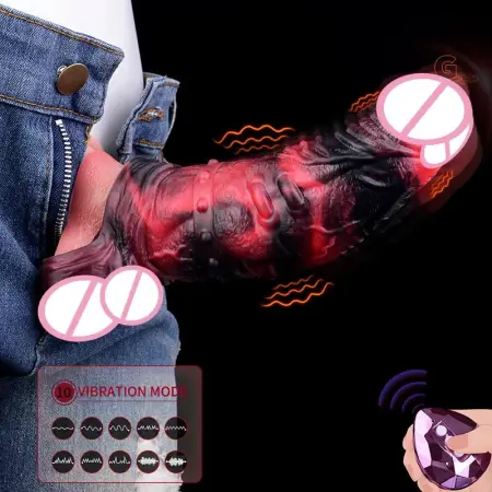 New Dildo Condom with Vibrating Function Sex Toy, Effective Penis Enlargement Liquid Silicone Soft Dildo Leather Condom
