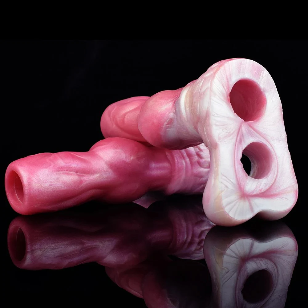 Silicone Penis Wearable Sleeve Dog Knot Hollow Dildo Colorful Fantasy Sheath Strecthable Cock Enlargement Sex Toys for Men