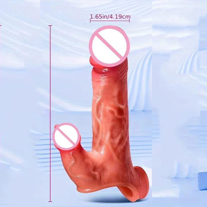 Remote Control Tongue Licking Realistic Dragon Silicone Cock Penis Sleeve with Clitoral Stimulator Male Sex Toys for Men