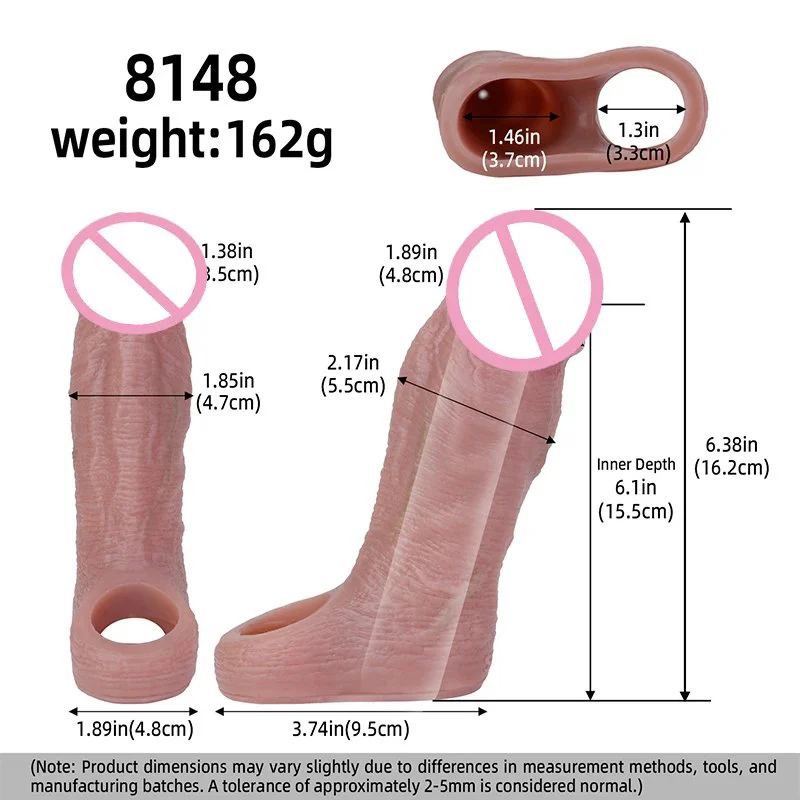 New Realistic Silicone Cock Sleeve with Elastic Lock Ring Girth & Length Enhancer Reusable Male Sex Toy