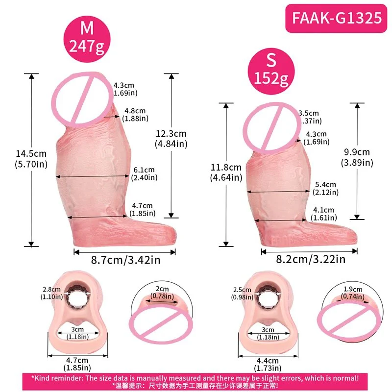 Silicone Realistic Fat Hollow Dildo Open-ended LargePenis Sleeve Size S M Cock Enlarger Delay Ejaculate Sex Toys for Men