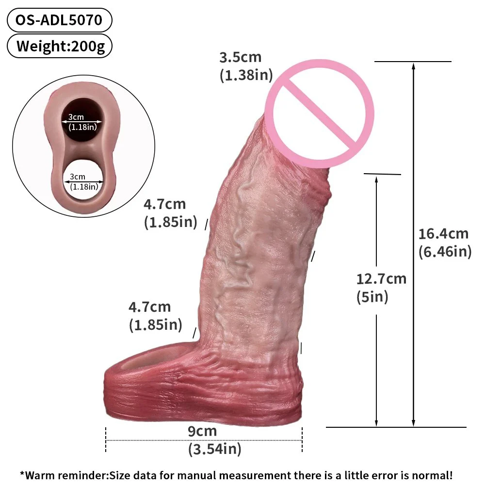 Regular Closed Mouth Wearable Male Penis Extender Simulation Dildo Sleeve Liquid Silicone Suitable for Male Sex Toys