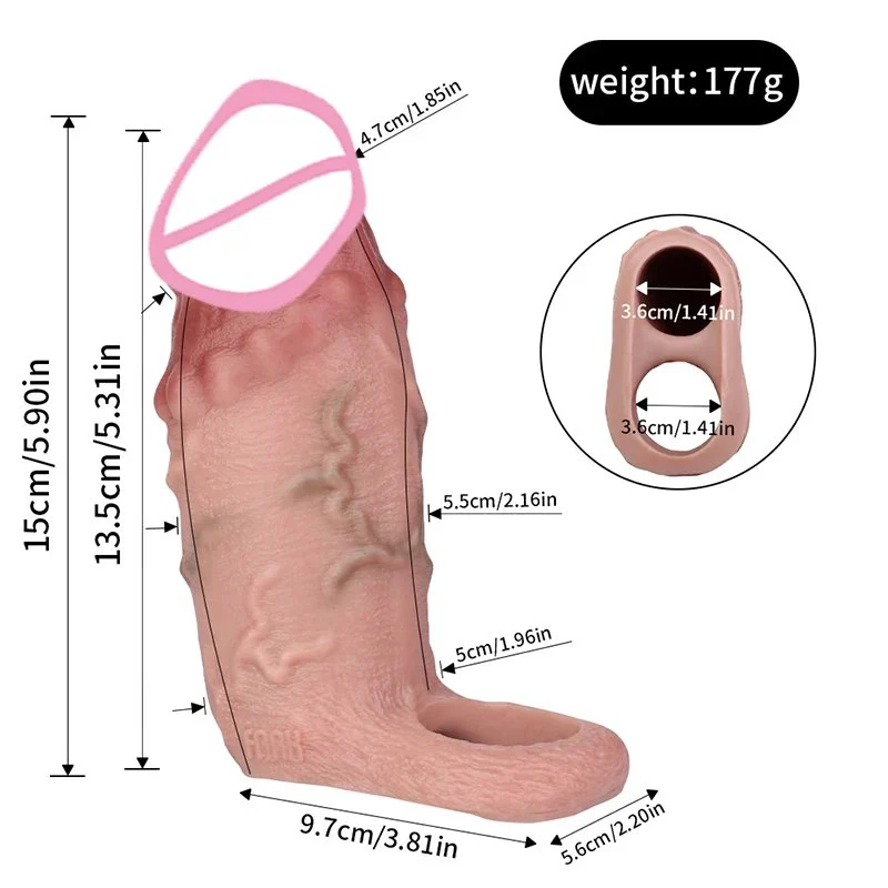 Reusable Hollow Dildo Condom Sex Toys for Men Dick Extend Sleeve for Men Delay Ejaculation Realistic Penis Sleeve Sex Toys