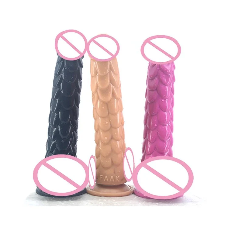 19cm Long Dragon Snake Skin Fish Scale Silicone Dildo Prostatic Massage Dragon Scale Dildo