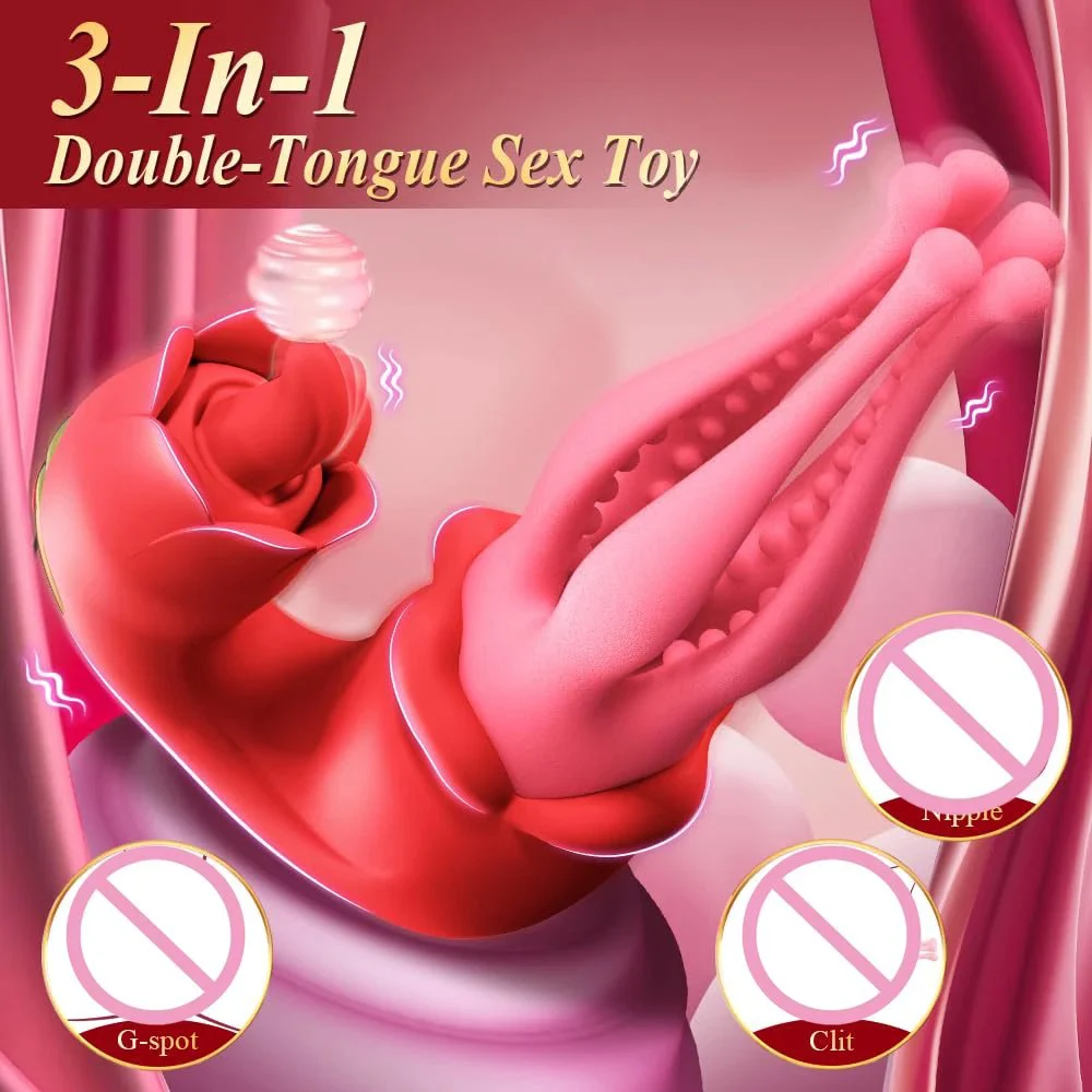 G Spot Tongue Rose Vibrator 7 Frequencies USB Rechargeable Waterproof Latex Material-Nipple Clitoral Stimulator for Women
