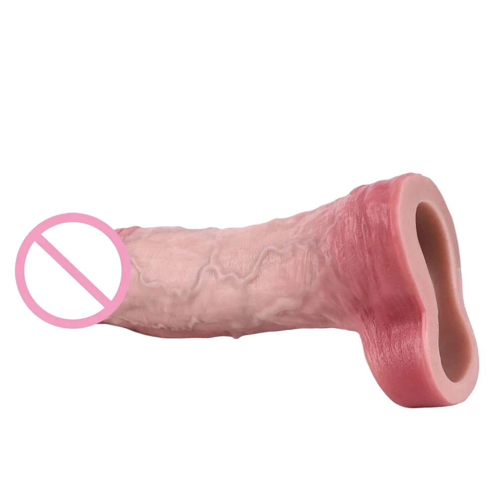 Silicone Realistic Hollow Dildo Penis Sleeve Ring Delay Ejaculation Condom Sex Toy for Men Cock Sheath Enlargement Extender