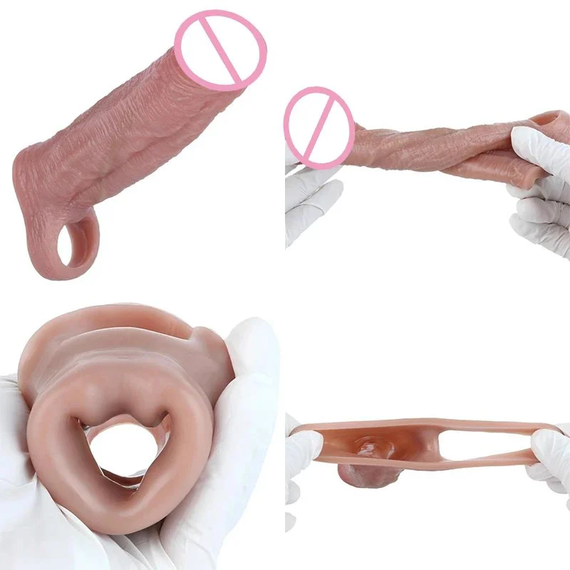 Reusable Penis Sleeve with Cock Ring,Open-Ended Ultra-Soft Silicone Cock Sleeve Penis Enlarger for Couple Men Adult Sex Toy