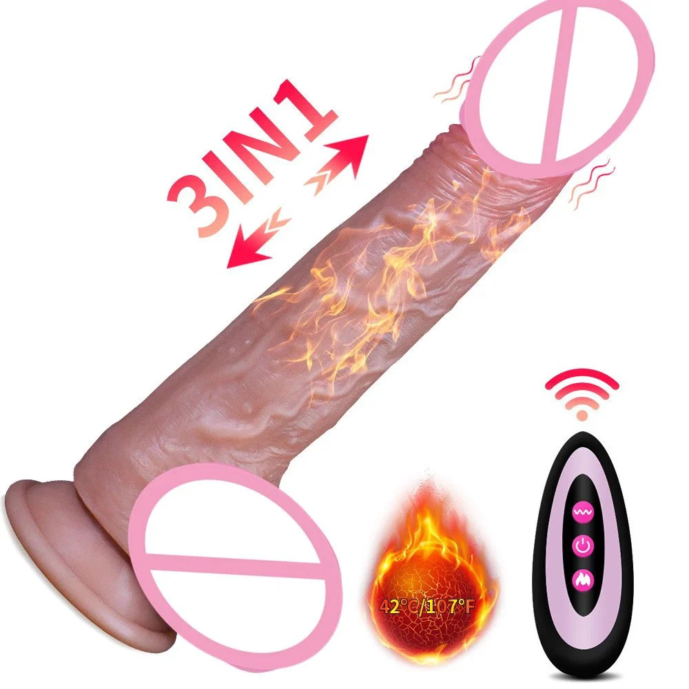 10 Frequency Vibrating Heating Suction Cup Dildos Silicone Thrusting Dildo Vibrator Sex Toy Women