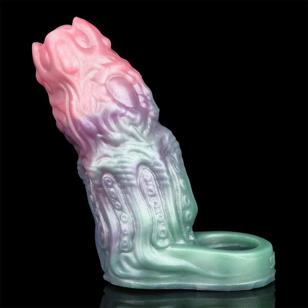 Soft Monster Modeling Penis Sleeve with Extender and Enlarger Enhancing Erection G-spot Dildo Sleeve for Men Sex Life
