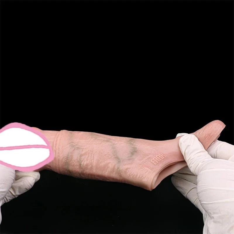 Realistic Dildo Sheath With Anti-drop Ring Silicone Penis Sleeve Delay Ejaculation Sex Toys for Men Cock Enlargement
