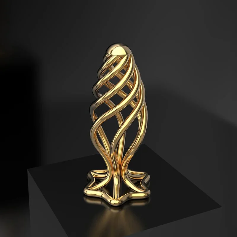 Electroplating Golden Hollow Out Spiral Metal Anal Plug Stimulus for Game Sex Toy