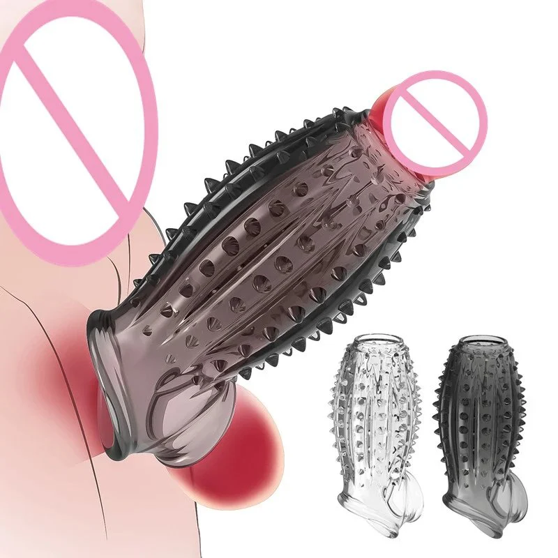 Sex Cock Sleeve Delay Ejaculation Silicone Reusable Condoms Ribbed Dots Penis Sleeve for Men
